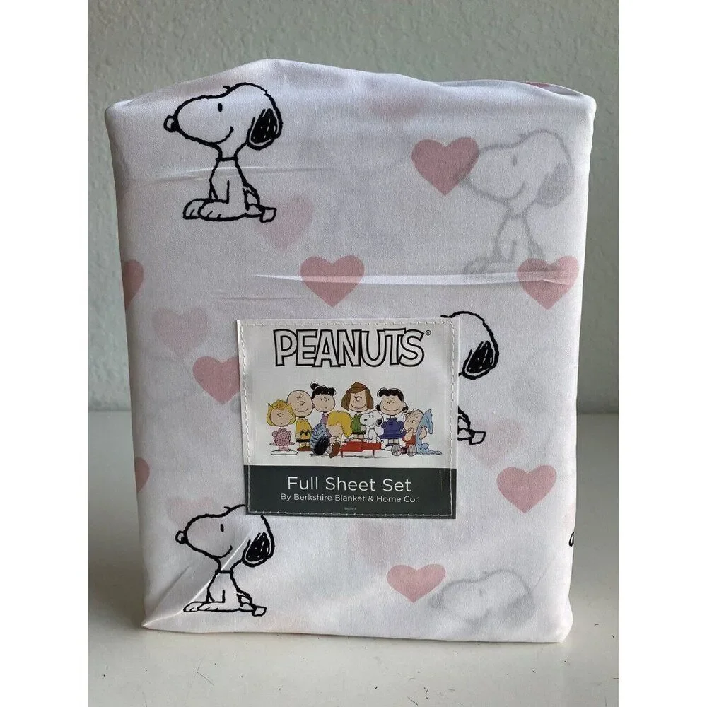 4 Pc Peanuts Snoopy Pink Hearts Valentines Day FULL Size Sheet‎ Set Soft NEW
